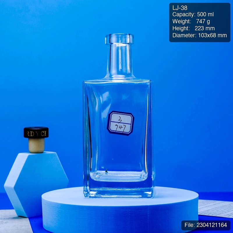 500ml Rectangular Super Flint Spirit Bottle with Thick Base