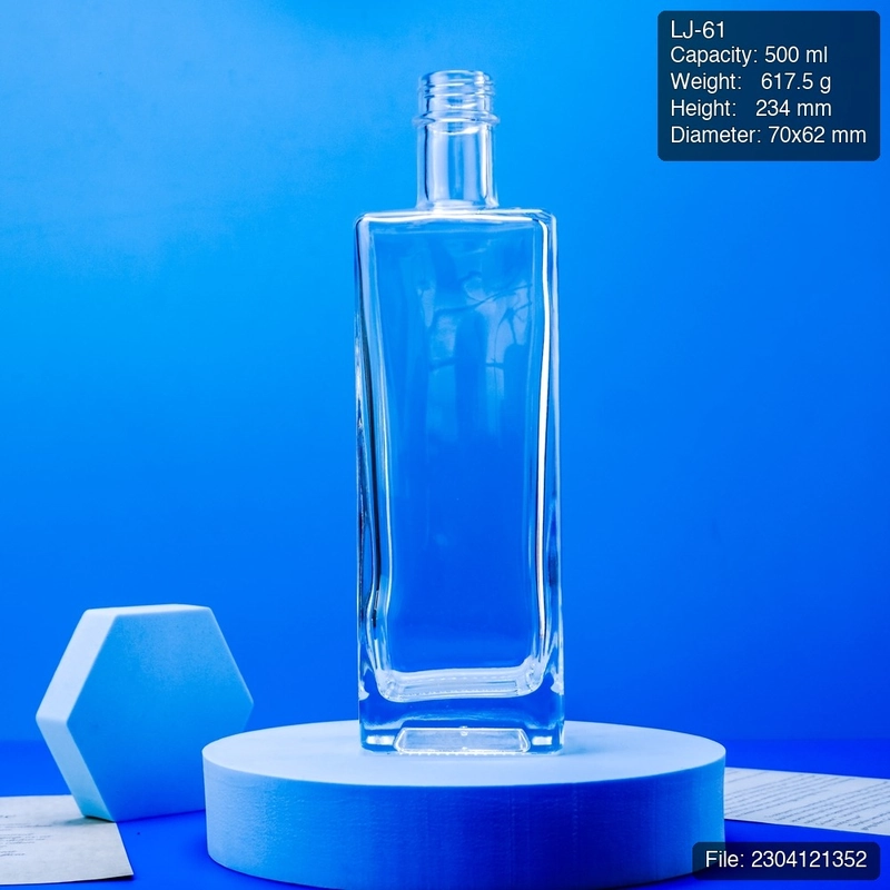 500ml Square Super Flint Glass Spirit Bottle