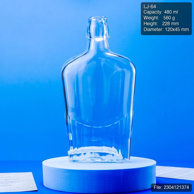 480ml Flat Oval Super Flint Glass Spirit Bottle